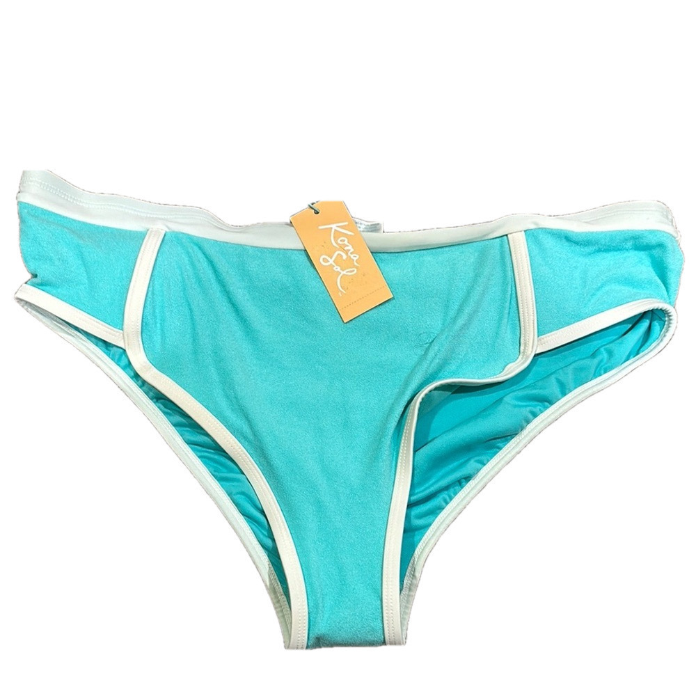 NWT KONA SOL LIGHY BLUE WHITE TRIM BIKINI BOTTOMS
